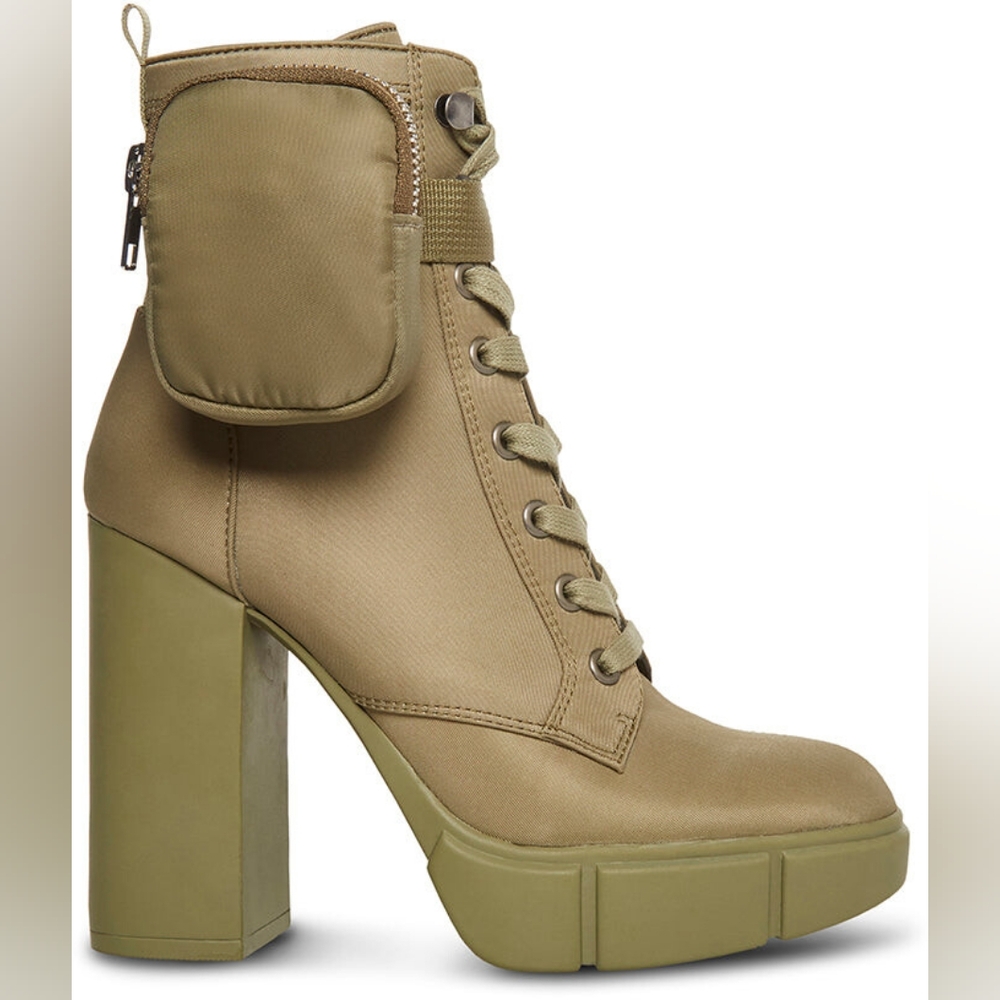 Steve Madden Herrick Green Combat Cargo Pouch Ankle Boots Like New. SZ 8